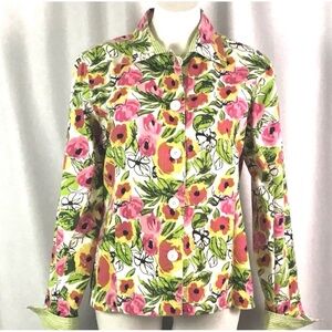 Y2K Karen Hart XL Button Down Long Sleeve Light Blazer/Blouse Floral/Poppies